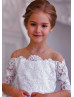 White Lace Tulle Buttons Back Flower Girl Dress Tutu Dress